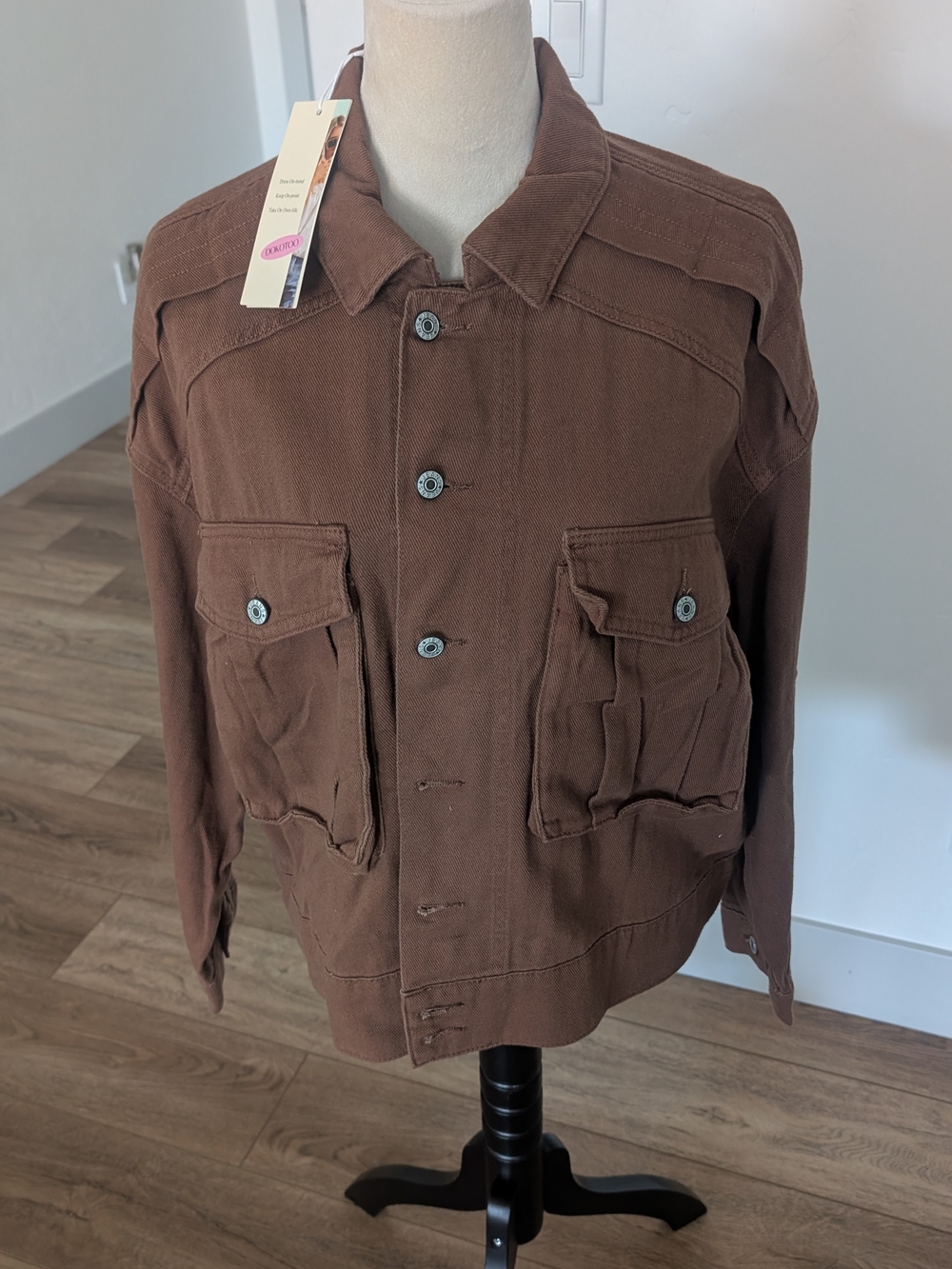 Brown Women's Bomber Jacket with Utility Pockets